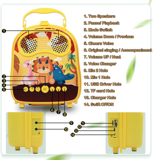 Parlante  karaoke para niños, altavoz Bluetooth portátil con 2 micrófonos, juguetes de karaoke regalos para niños, máquina de canto para niñas de 3, 4, 5, 6, 7, 8, 9, 10 años y fiesta de cumpleaños